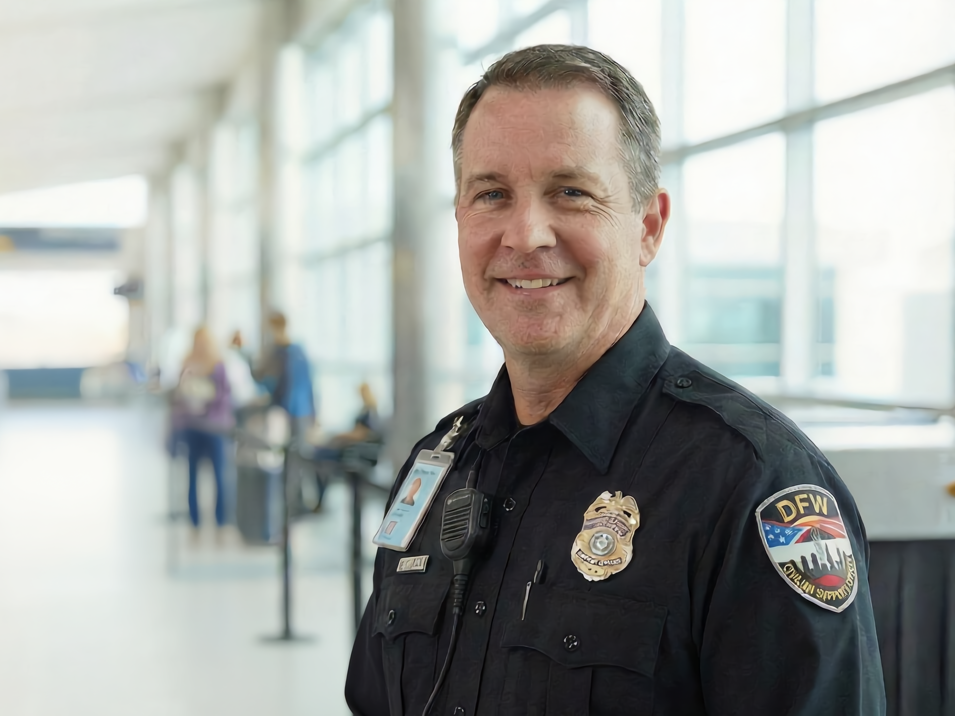 A DFW airport security officer in a terminal.